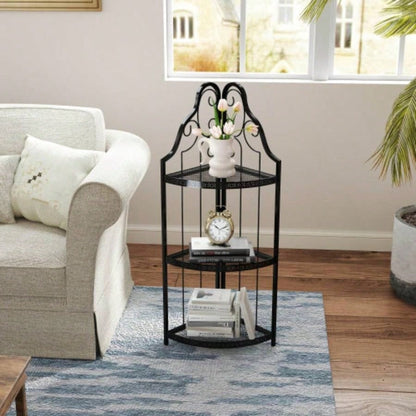 3 - Tier Corner Open Shelf, Bookcase Freestanding Shelving Unit, Plant Stand Small Bookshelf Living Room, Home Office, Kitchen, Small Space