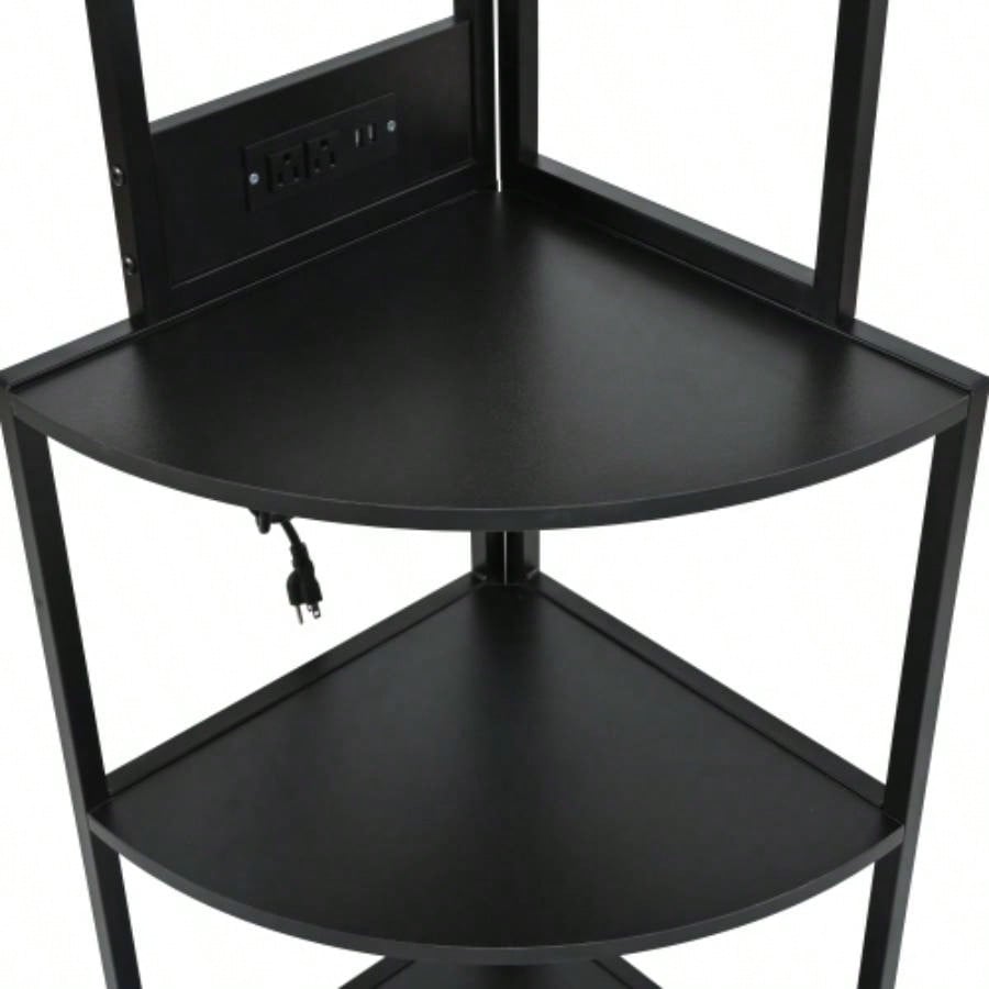 5 Tier Corner Shelf with LED Light and USB Plug, With Glass Holder, Tall Standing Shelf Wall Corner, Narrow Bookshelf