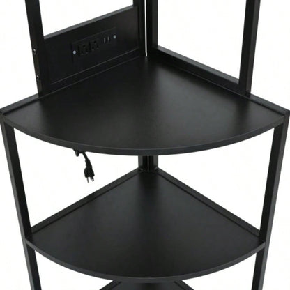 5 Tier Corner Shelf with LED Light and USB Plug, With Glass Holder, Tall Standing Shelf Wall Corner, Narrow Bookshelf