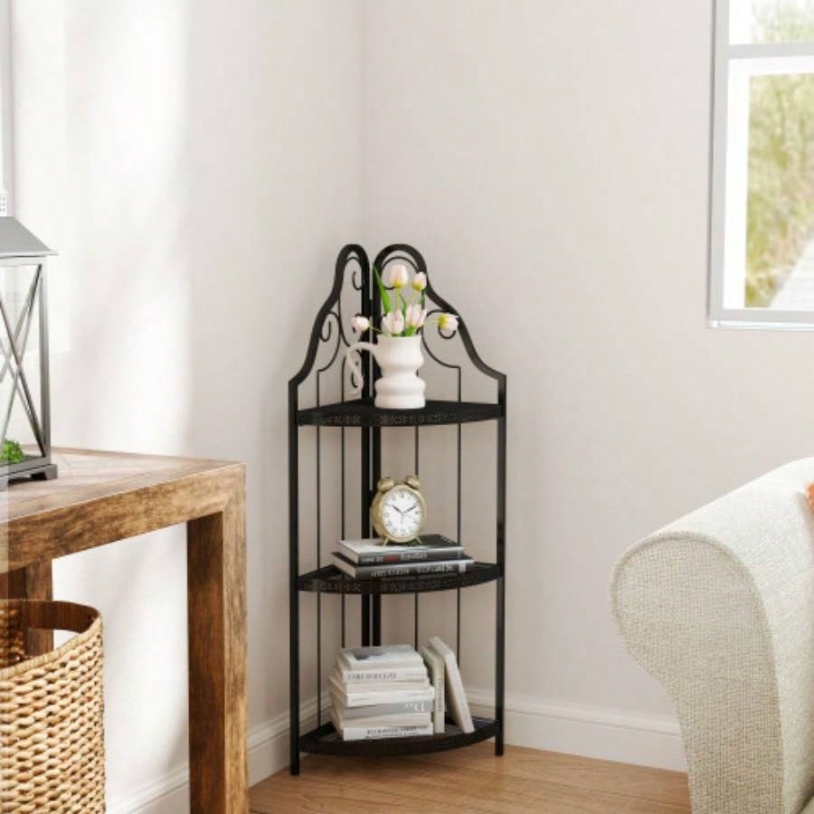 3 - Tier Corner Open Shelf, Bookcase Freestanding Shelving Unit, Plant Stand Small Bookshelf Living Room, Home Office, Kitchen, Small Space