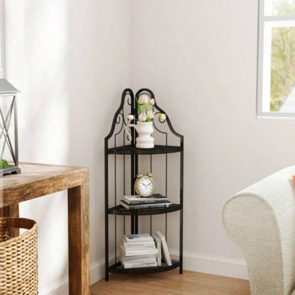 3 - Tier Corner Open Shelf, Bookcase Freestanding Shelving Unit, Plant Stand Small Bookshelf Living Room, Home Office, Kitchen, Small Space