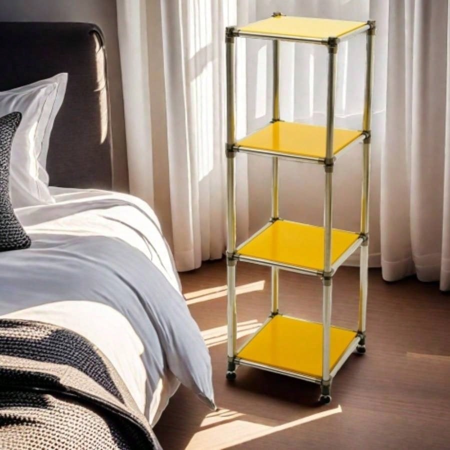 Korean Yellow 4 - Tier Heavy Duty Stainless steel Storage Shelving Unit, 100lbs/shelf 49Hx 14.9x 13. D Indoor/Outdoor Organization, Modular Rack, Extremely Durabl