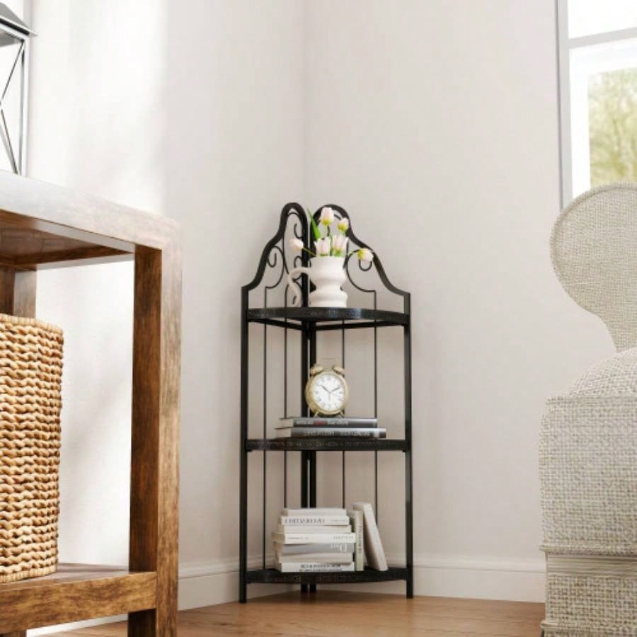 3 - Tier Corner Open Shelf, Bookcase Freestanding Shelving Unit, Plant Stand Small Bookshelf Living Room, Home Office, Kitchen, Small Space