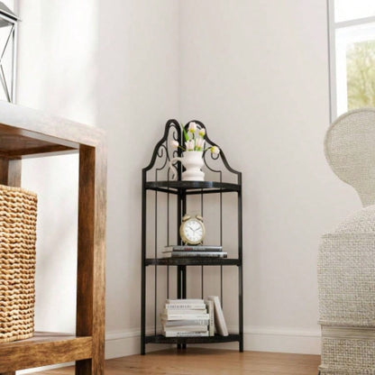 3 - Tier Corner Open Shelf, Bookcase Freestanding Shelving Unit, Plant Stand Small Bookshelf Living Room, Home Office, Kitchen, Small Space
