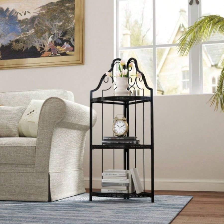 3 - Tier Corner Open Shelf, Bookcase Freestanding Shelving Unit, Plant Stand Small Bookshelf Living Room, Home Office, Kitchen, Small Space
