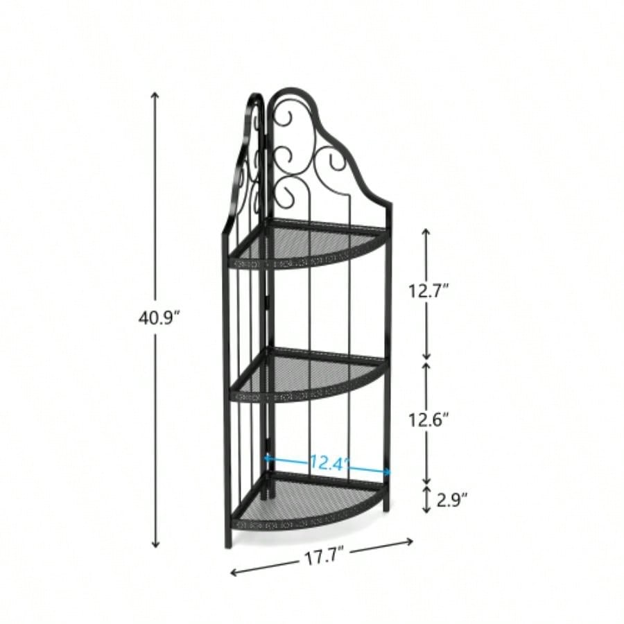 3 - Tier Corner Open Shelf, Bookcase Freestanding Shelving Unit, Plant Stand Small Bookshelf Living Room, Home Office, Kitchen, Small Space