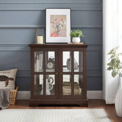 LED Curio Display Cabinet, Antique Display Cabinet with Adjustable Shelves, Retro Design Quality Showcase with Lattice Doors Elegant Bookcase and Storage Cabinet Home Decor and Organization CHE