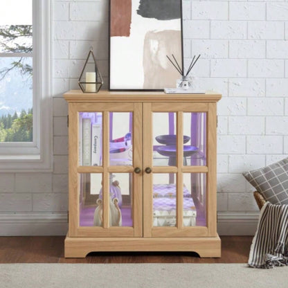 LED Curio Display Cabinet, Antique Display Cabinet with Adjustable Shelves, Retro Design Quality Showcase with Lattice Doors Elegant Bookcase and Storage Cabinet Home Decor and Organization CHE