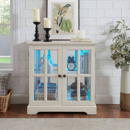 LED Curio Display Cabinet, Antique Display Cabinet with Adjustable Shelves, Retro Design Quality Showcase with Lattice Doors Elegant Bookcase and Storage Cabinet Home Decor and Organization CHE