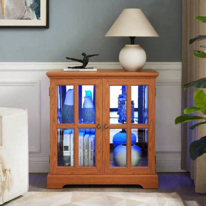 LED Curio Display Cabinet, Antique Display Cabinet with Adjustable Shelves, Retro Design Quality Showcase with Lattice Doors Elegant Bookcase and Storage Cabinet Home Decor and Organization CHE