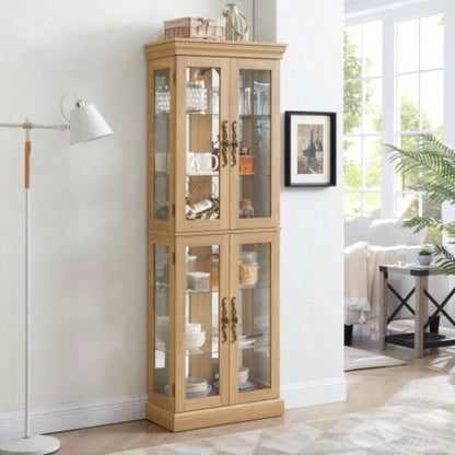 Lighted Glass Curio Display Cabinet, Display Cabinet, Glass Storage Cabinet Glass Wine cabinet Wood Frame Toy Display Living Room, Kitchen, Pantry light bulb included Light oak