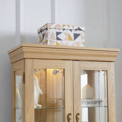 Lighted Glass Curio Display Cabinet, Display Cabinet, Glass Storage Cabinet Glass Wine cabinet Wood Frame Toy Display Living Room, Kitchen, Pantry light bulb included Light oak