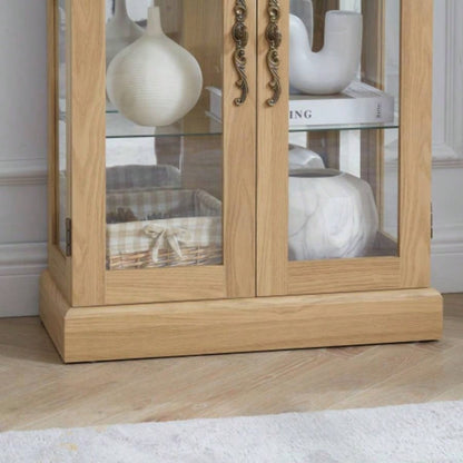 Lighted Glass Curio Display Cabinet, Display Cabinet, Glass Storage Cabinet Glass Wine cabinet Wood Frame Toy Display Living Room, Kitchen, Pantry light bulb included Light oak