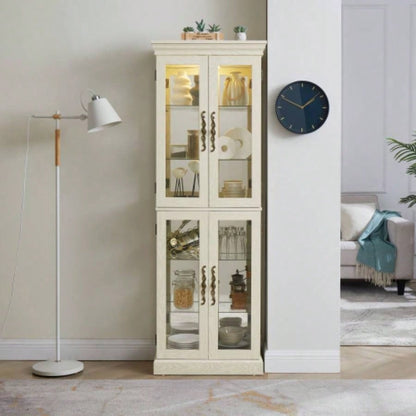 Lighted Glass Curio Display Cabinet, Display Cabinet, Glass Storage Cabinet Glass Wine cabinet Wood Frame Toy Display Living Room, Kitchen, Pantry light bulb included Light oak