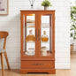 Glass Cabinet Lighted Glass Cabinet Curio Display Cabinet with Adjustable Glass Shelves 2 Doors and 1 drawer Cabinet Bulb Included Cherry