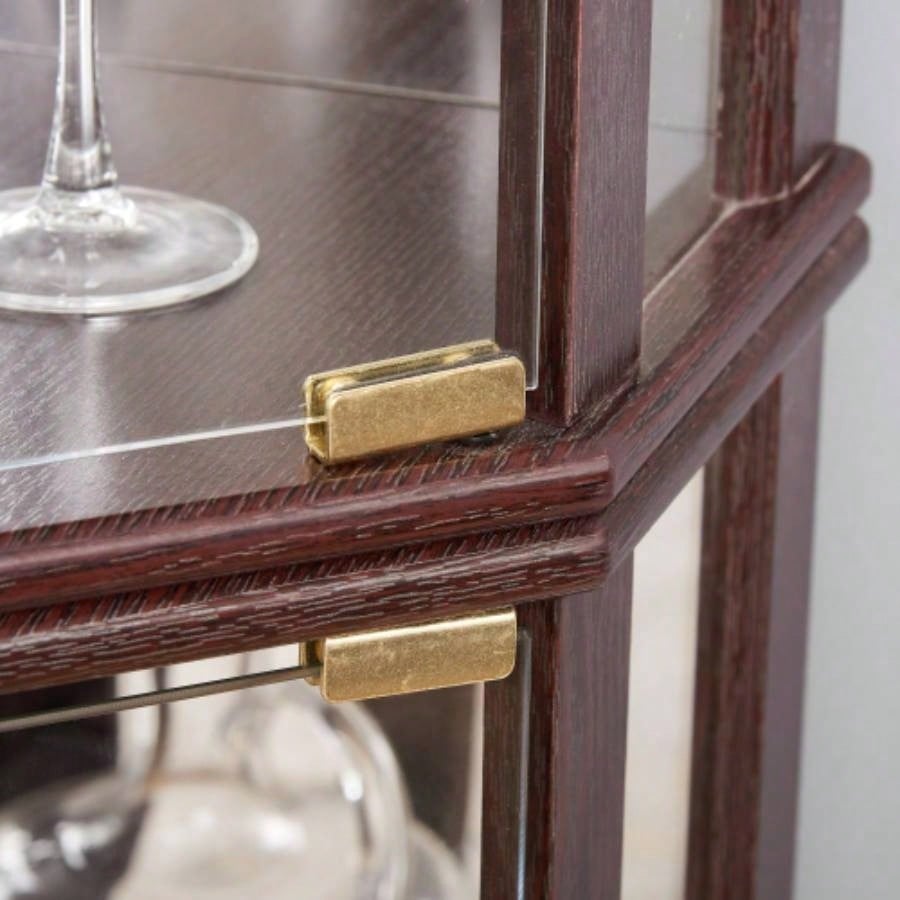 Corner Lighted Curio Cabinet Corner Glass Cabinet Lighted Curio Cabinet Corner Display Living Room, Curio Cabinet, Antique, Wine, Bar Glass Storage Light Included, Dark Cherry