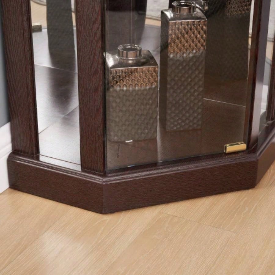 Corner Lighted Curio Cabinet Corner Glass Cabinet Lighted Curio Cabinet Corner Display Living Room, Curio Cabinet, Antique, Wine, Bar Glass Storage Light Included, Dark Cherry