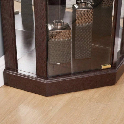 Corner Lighted Curio Cabinet Corner Glass Cabinet Lighted Curio Cabinet Corner Display Living Room, Curio Cabinet, Antique, Wine, Bar Glass Storage Light Included, Dark Cherry