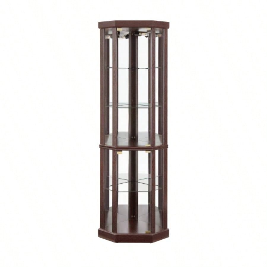 Corner Lighted Curio Cabinet Corner Glass Cabinet Lighted Curio Cabinet Corner Display Living Room, Curio Cabinet, Antique, Wine, Bar Glass Storage Light Included, Dark Cherry