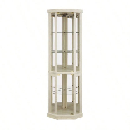 Corner Lighted Curio Cabinet Corner Glass Cabinet Lighted Curio Cabinet Corner Display Living Room, Curio Cabinet, Antique, Wine, Bar Glass Storage Light Included, Antique White
