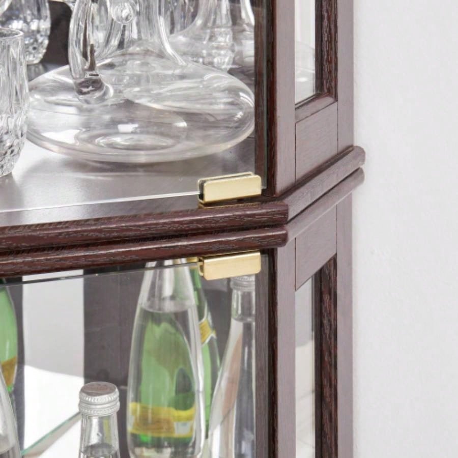 Corner Glass Cabinet Lighted Curio Cabinet Corner Display Living Room, Curio Cabinet, Antique, Wine, Bar Glass Storage Light Included, Dark Cherry