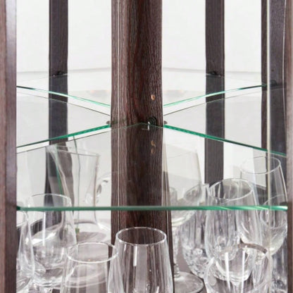 Corner Glass Cabinet Lighted Curio Cabinet Corner Display Living Room, Curio Cabinet, Antique, Wine, Bar Glass Storage Light Included, Dark Cherry