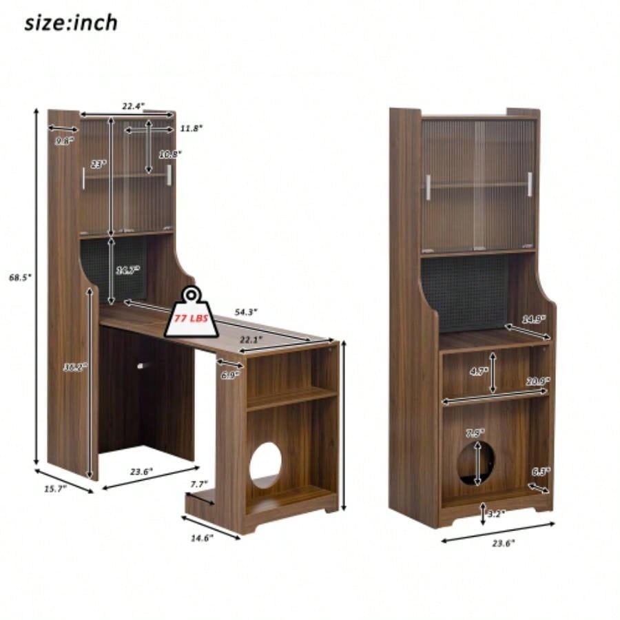 Mid - Modern Walnut Vintage Multi - use Cabinet With Scratcher Bed, Side Cabinet with Extendable table