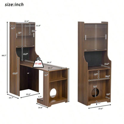 Mid - Modern Walnut Vintage Multi - use Cabinet With Scratcher Bed, Side Cabinet with Extendable table