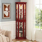 Corner Curio Cabinet Lighted Corner Display, Glass Display Shelf Shelving Bar cabinet with Tempered Glass Door, Bar Cabinet, Cabinet with Adjustable Shelf Glass Cabinet Shelves Bead Bulb Included OAK