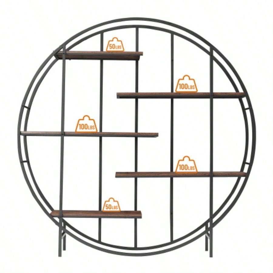 Round 5 - Tier Metal Plant Stand bookcase storage rack, Indoor Living Room Terrace Garden Balcony Display Stand. Rustic Brown, 67x 11.8 Dx 67 H.