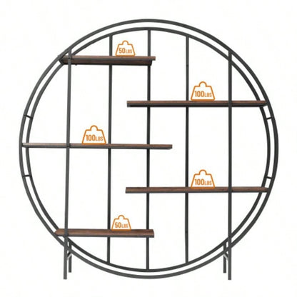 Round 5 - Tier Metal Plant Stand bookcase storage rack, Indoor Living Room Terrace Garden Balcony Display Stand. Rustic Brown, 67x 11.8 Dx 67 H.