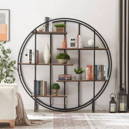 Round 5 - Tier Metal Plant Stand bookcase storage rack, Indoor Living Room Terrace Garden Balcony Display Stand. Rustic Brown, 67x 11.8 Dx 67 H.