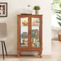 2 Doors Curio Cabinet with Tempered Glass Doors, Curio Cabinets with Mirrored Back Panel and Adjustable Shelves, Lighted Display Cabinet Home, Office Light Bulb Included Oak