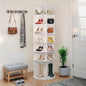 Tier Rotating Shoe Rack, High Bottom Design Rotating Shoe Rack Tower, Standing 360 Spinning Shoe Organizer, Round Display Spinning Shoe Rack Tower, Fits 28 Pairs of Shoes White