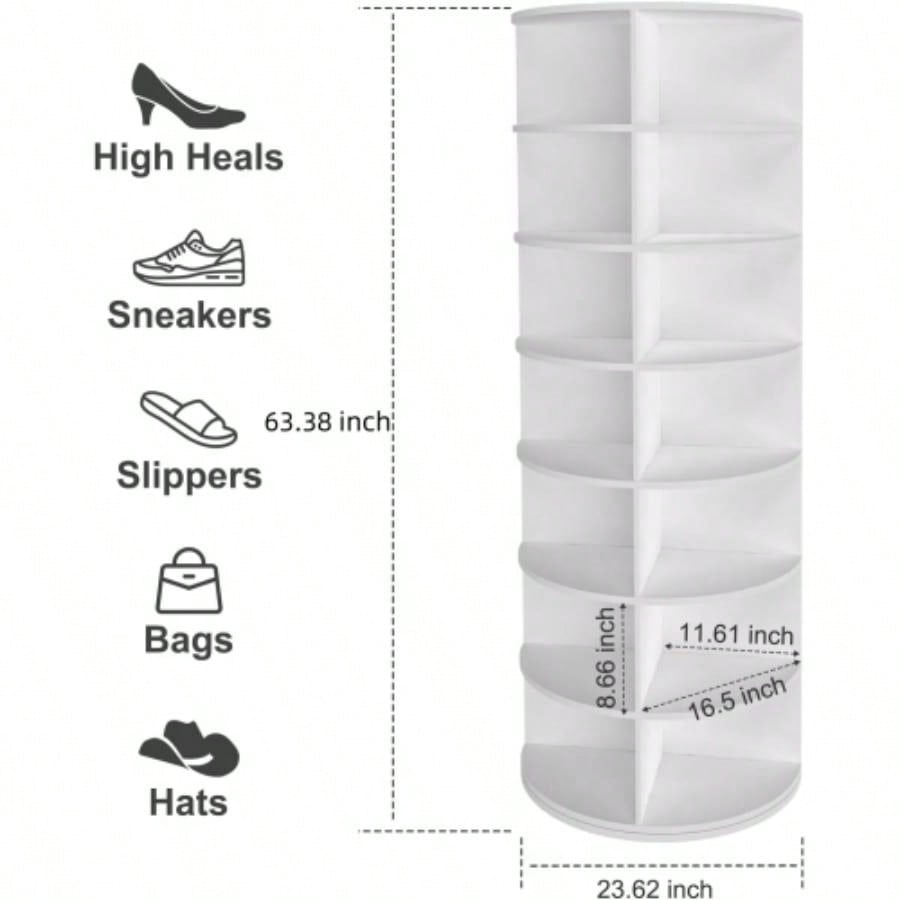 Tier Rotating Shoe Rack Tower, Spinning Shoe Display, 360 Shoe Rack Storage Round Carousel, Vertical Handbag Rotate Shoes Closet Organization WHITE BACK - TO - SCHOOL