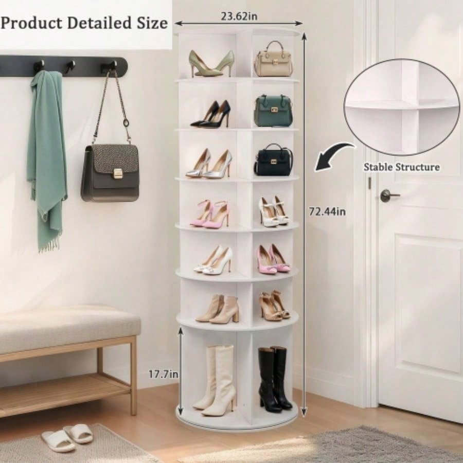 Tier Rotating Shoe Rack, High Bottom Design Rotating Shoe Rack Tower, Standing 360 Spinning Shoe Organizer, Round Display Spinning Shoe Rack Tower, Fits 28 Pairs of Shoes White