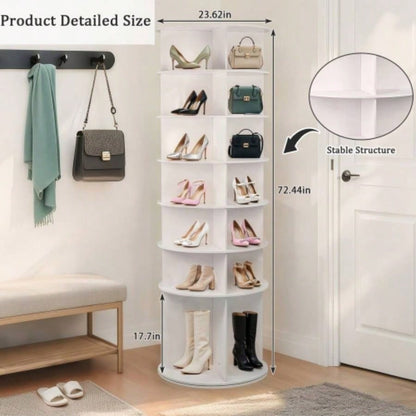 Tier Rotating Shoe Rack, High Bottom Design Rotating Shoe Rack Tower, Standing 360 Spinning Shoe Organizer, Round Display Spinning Shoe Rack Tower, Fits 28 Pairs of Shoes White