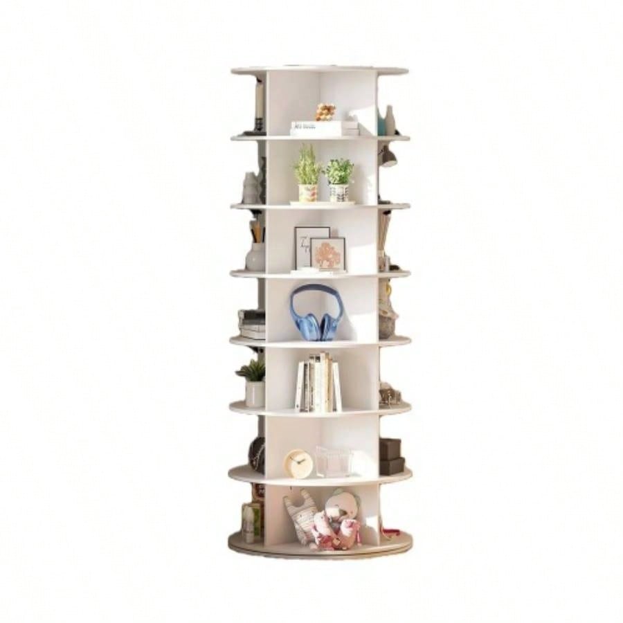 Tier Rotating Shoe Rack Tower, Spinning Shoe Display, 360 Shoe Rack Storage Round Carousel, Vertical Handbag Rotate Shoes Closet Organization WHITE BACK - TO - SCHOOL