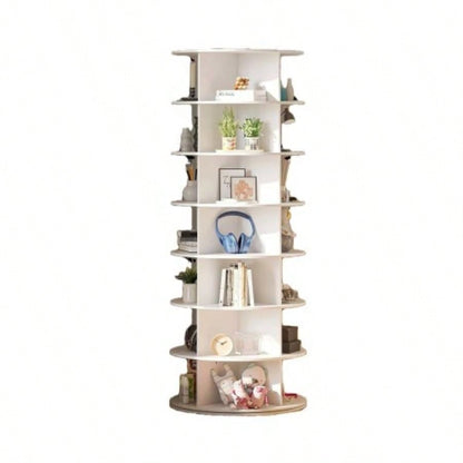 Tier Rotating Shoe Rack Tower, Spinning Shoe Display, 360 Shoe Rack Storage Round Carousel, Vertical Handbag Rotate Shoes Closet Organization WHITE BACK - TO - SCHOOL
