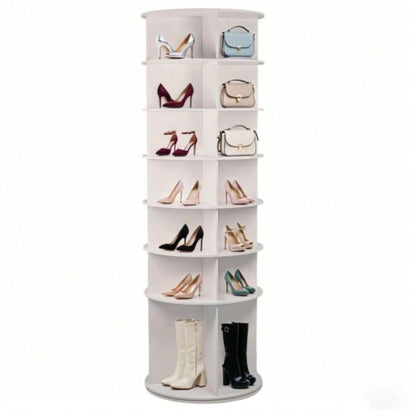 Tier Rotating Shoe Rack, High Bottom Design Rotating Shoe Rack Tower, Standing 360 Spinning Shoe Organizer, Round Display Spinning Shoe Rack Tower, Fits 28 Pairs of Shoes White