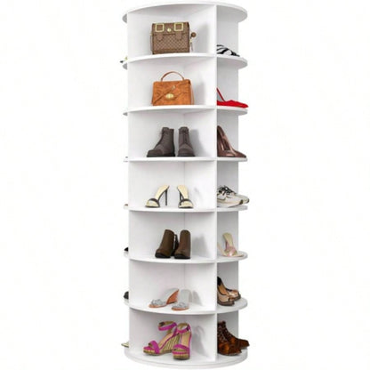 Tier Rotating Shoe Rack Tower, Spinning Shoe Display, 360 Shoe Rack Storage Round Carousel, Vertical Handbag Rotate Shoes Closet Organization WHITE BACK - TO - SCHOOL
