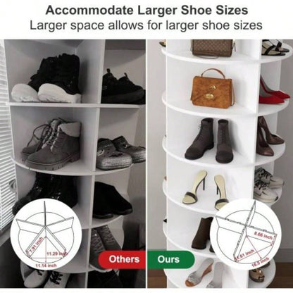 Tier Rotating Shoe Rack Tower, Spinning Shoe Display, 360 Shoe Rack Storage Round Carousel, Vertical Handbag Rotate Shoes Closet Organization WHITE BACK - TO - SCHOOL