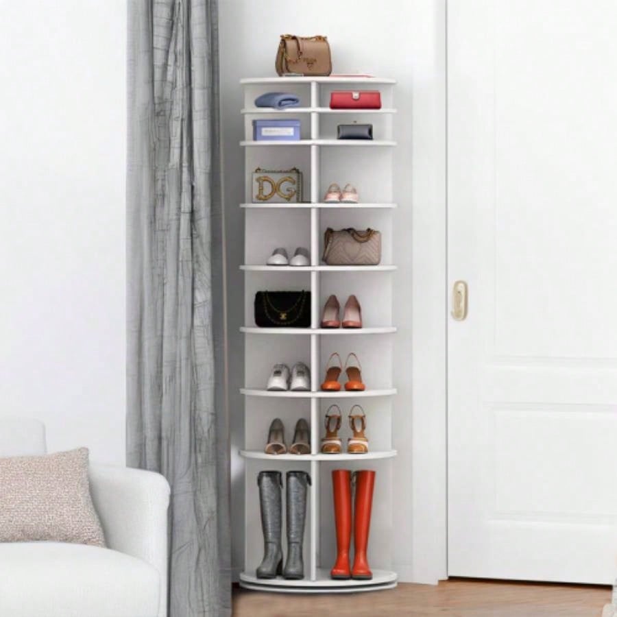 Tier Rotating Shoe Rack Tower, Spinning Shoe Display, 360 Shoe Rack Storage Round Carousel, Vertical Handbag Rotate Shoes Closet Organization WHITE BACK - TO - SCHOOL