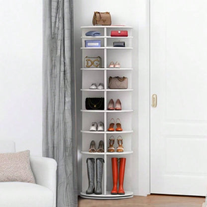 Tier Rotating Shoe Rack Tower, Spinning Shoe Display, 360 Shoe Rack Storage Round Carousel, Vertical Handbag Rotate Shoes Closet Organization WHITE BACK - TO - SCHOOL