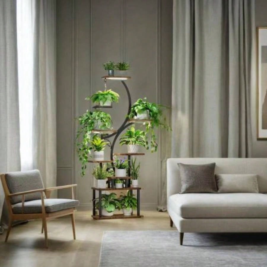 Plant Stand with Grow Lights, 8 Tiered Indoor Plant Shelf, 61 Tall Plant Stand Indoor Plants Multiple, Metal Plant Flower Holder Stand, S - Shaped Plant Rack Home, Patio BACK TO SCHOOL