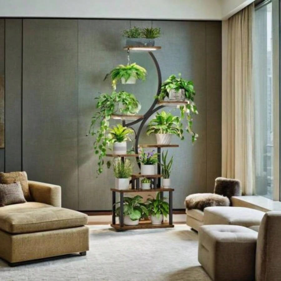Plant Stand with Grow Lights, 8 Tiered Indoor Plant Shelf, 61 Tall Plant Stand Indoor Plants Multiple, Metal Plant Flower Holder Stand, S - Shaped Plant Rack Home, Patio BACK TO SCHOOL