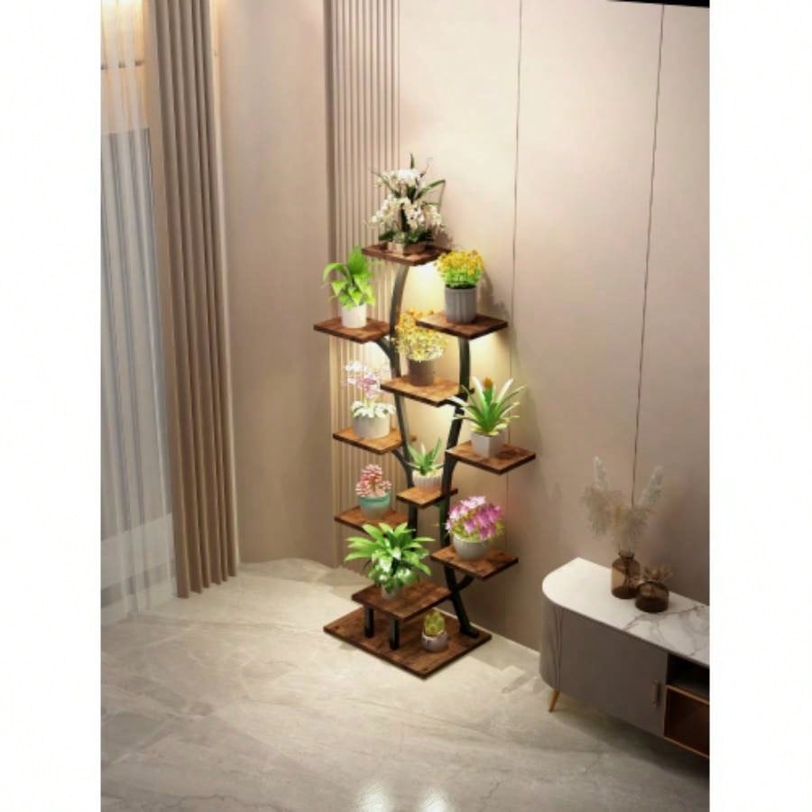 Plant Stand with Grow Lights, 8 Tiered Indoor Plant Shelf, 61 Tall Plant Stand Indoor Plants Multiple, Metal Plant Flower Holder Stand, S - Shaped Plant Rack Home, Patio BACK TO SCHOOL