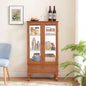 Lighted Glass Cabinet Glass Wine Cabinet Curio Display Cabinet with Adjustable Glass Shelves 2 Doors and 1 drawer Cabinet Bulb Included OAK