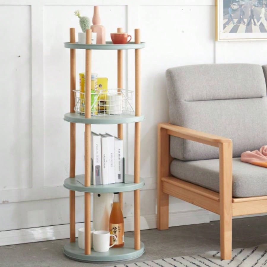 Storage Shelf, 360 Rotating Bookshelf, 4 Tier Bookcase/ Large - Capacity Storage Space, Multifunctional Storage Rack, Compact Design, Standing Shelf Living Room, Bedroom, Study Room, Kitchen