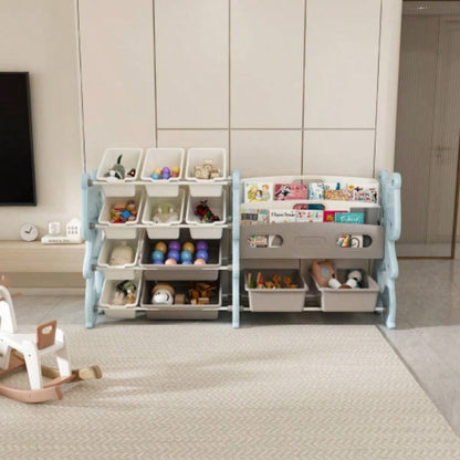 Kids Toy Storage Organizer, Toy Organizer with 2 Tier Bookshelf, Toy Storage with Shelf and 12 Toy Bins, Kids Bookshelf and Toy Storage Playroom, Bedroom, Kids Room, Classroom